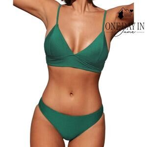 Cupshe V Neck Ribbed One Piece Swimsuit Size S